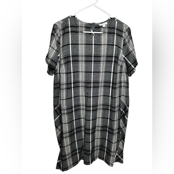 J. Jill Women's Short Sleeve Plaid Shirt Dress with Pockets Size Large Petite - Picture 3 of 10